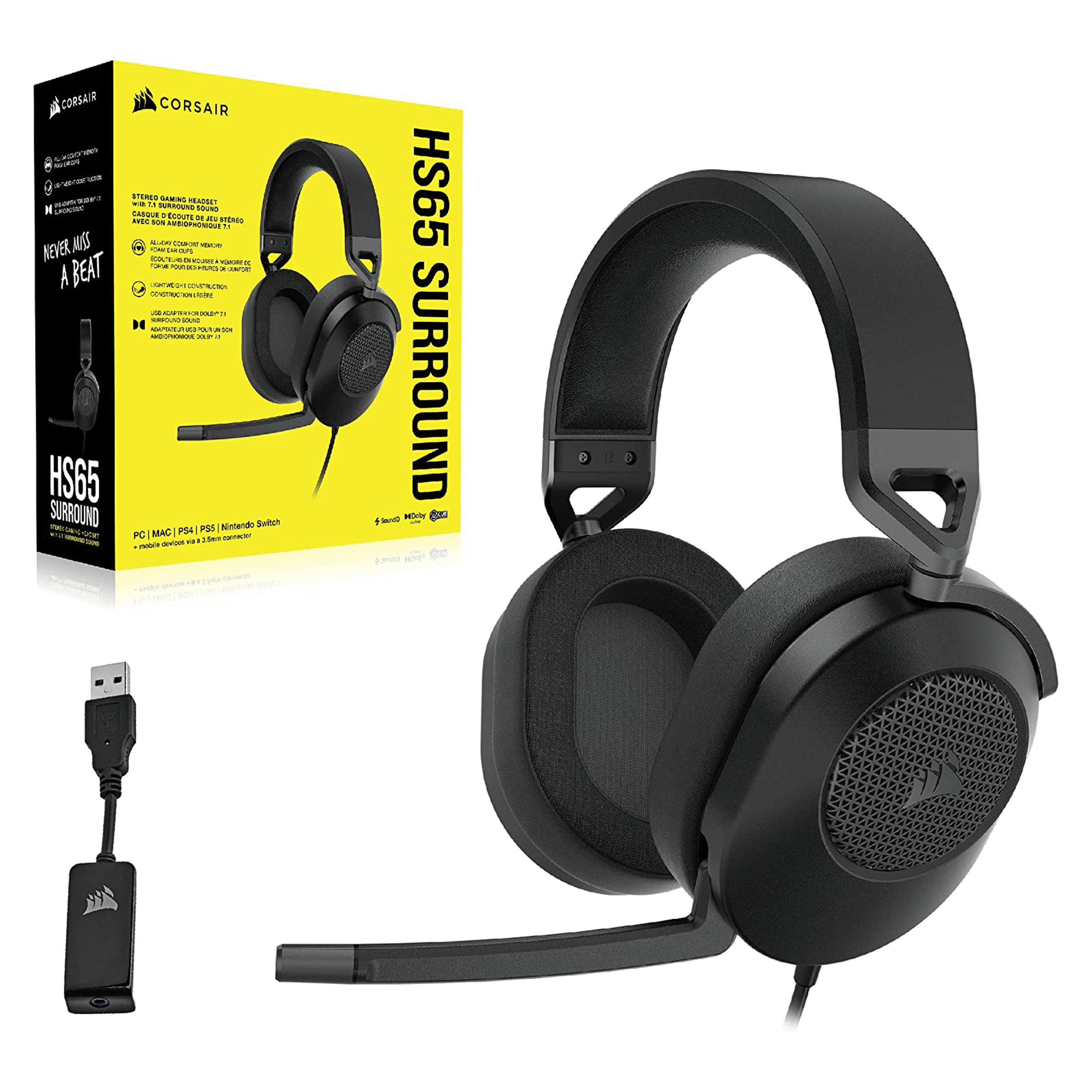 Corsair HS65 Surround Wired Gaming Headset - Carbon