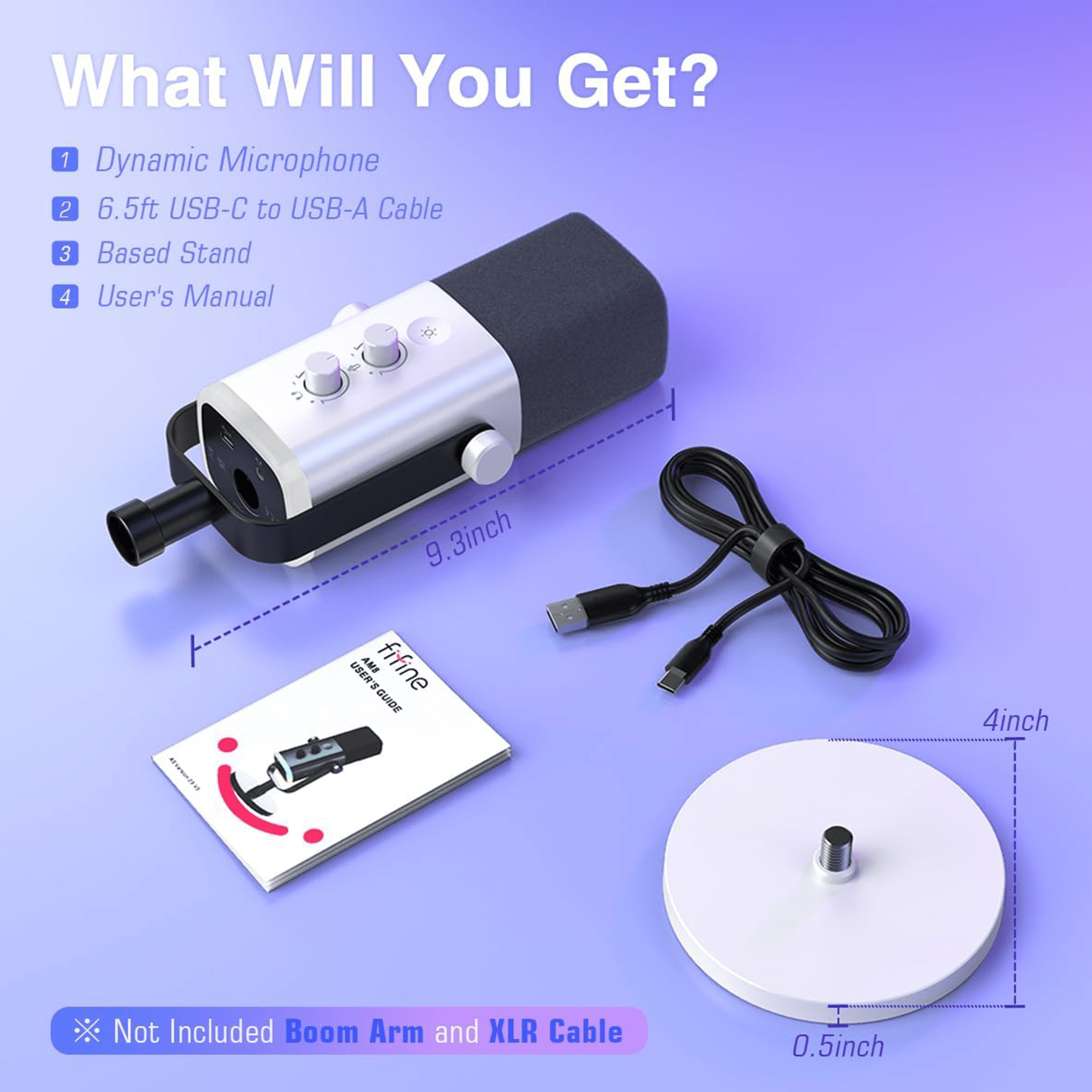 FIFINE AmpliGame AM8 ホワイト Fifine AMPLIGAME AM8 RGB USB/XLR Microphone - Dynamic Mic