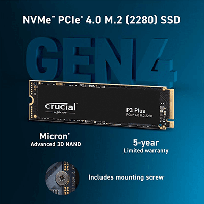2TB Crucial P3 Plus M.2 PCIe Gen 4 NVMe SSD