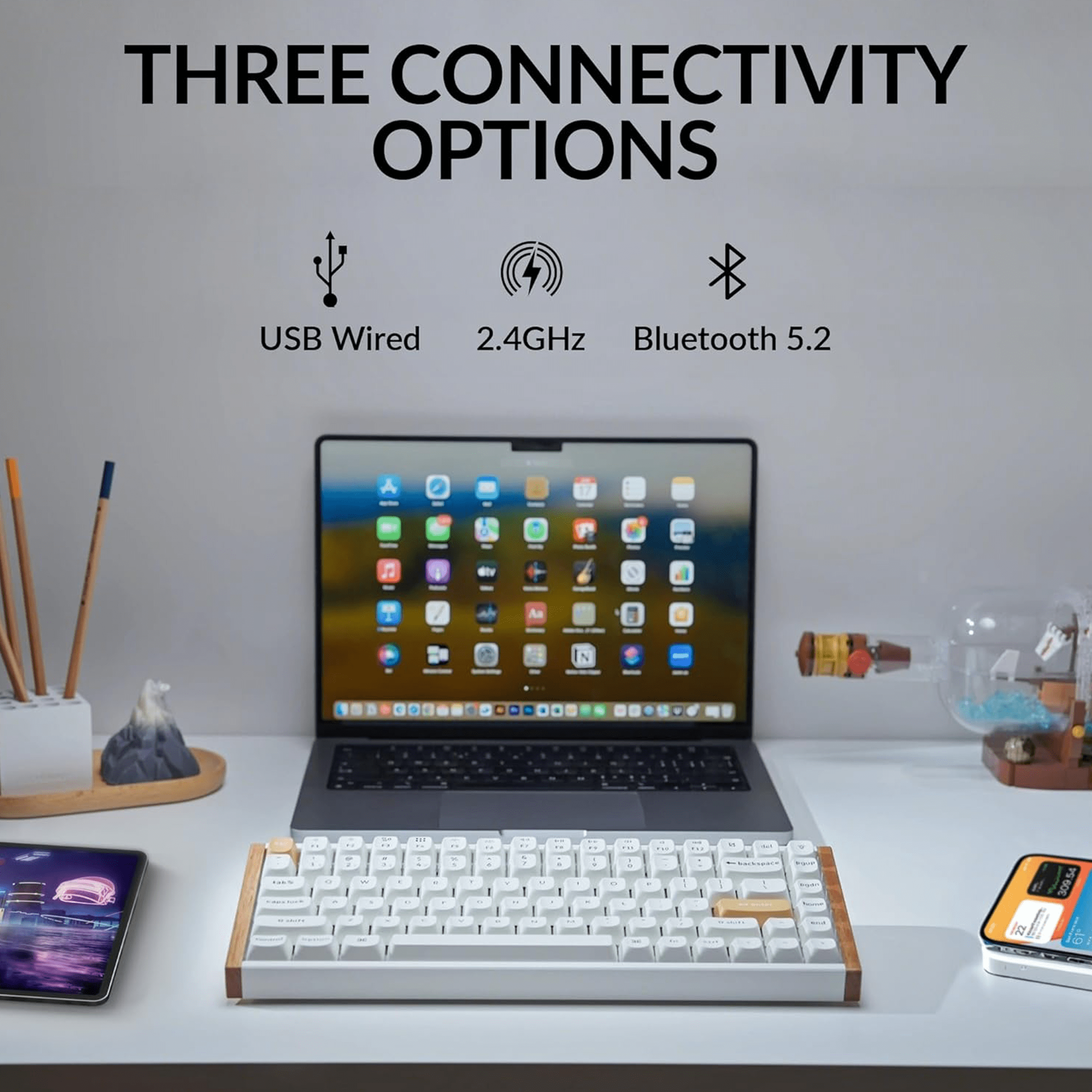 Keychron K2 HE ホワイト Nebula Switch Keychron K2 HE Wireless Gaming Keyboard - White, Gateron Double