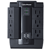 CSU CSP600WSU Surge Protector -- 6 Swivel Outlets, 2 USB Charge Ports (2.1A)-1200 Joules of surge protection