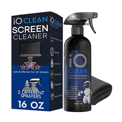 iO CLEAN Screen Cleaner Spray (16oz) + Microfiber Cloth