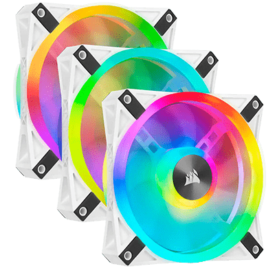 CORSAIR iCUE QL120 RGB 120mm PWM Triple Fan Pack w/ Lighting Node CORE - White