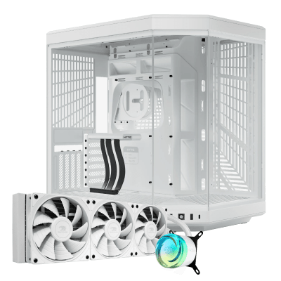 HYTE Y70 Case - Snow White ( + FREE iBUYPOWER AW4 360mm ARGB Liquid Cooler - White)