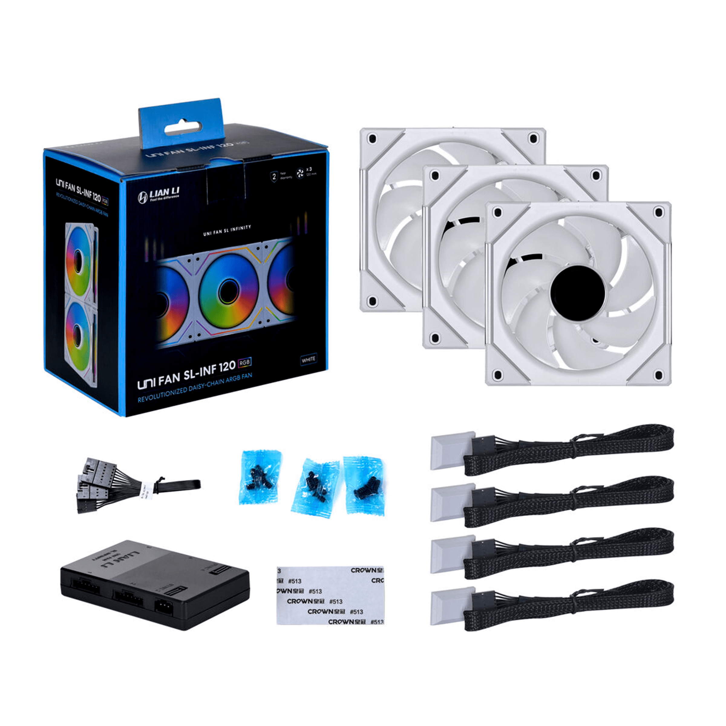 Lian Li UNI FAN SL-INFINITY ARGB 120mm Triple Fan Pack - White Lian Li UNI FAN SL-INFINITY ARGB 120mm Triple Fan Pack - White