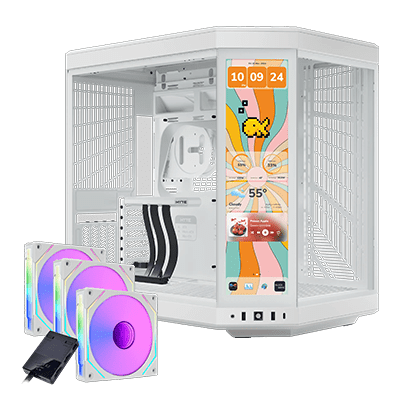 HYTE Y70 Touch Infinite Gaming Case - Snow White (+ Free Lian Li SL-INFINITY ARGB 120mm Triple Fan Pack)