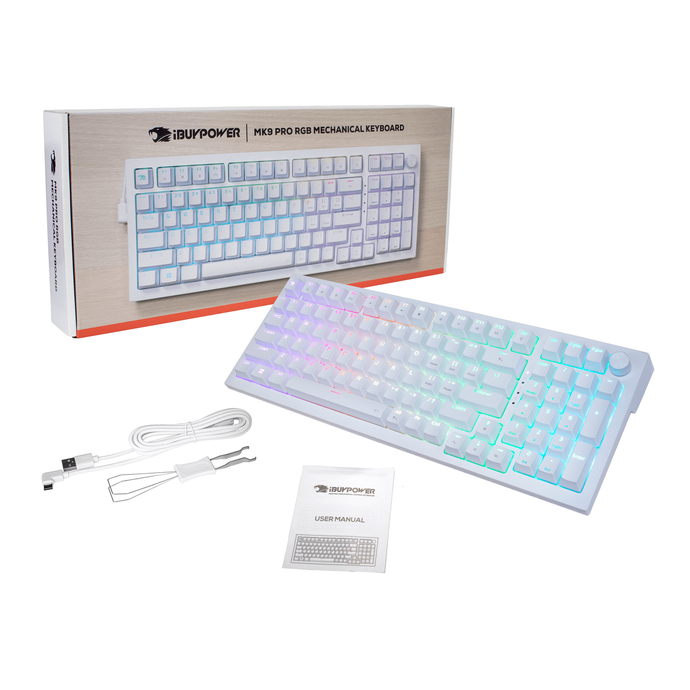 iBUYPOWER MK9 Pro RGB Mechanical Gaming Keyboard - White, Linear Switches