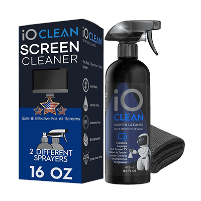 iO CLEAN Screen Cleaner Spray (16oz) + Microfiber Cloth