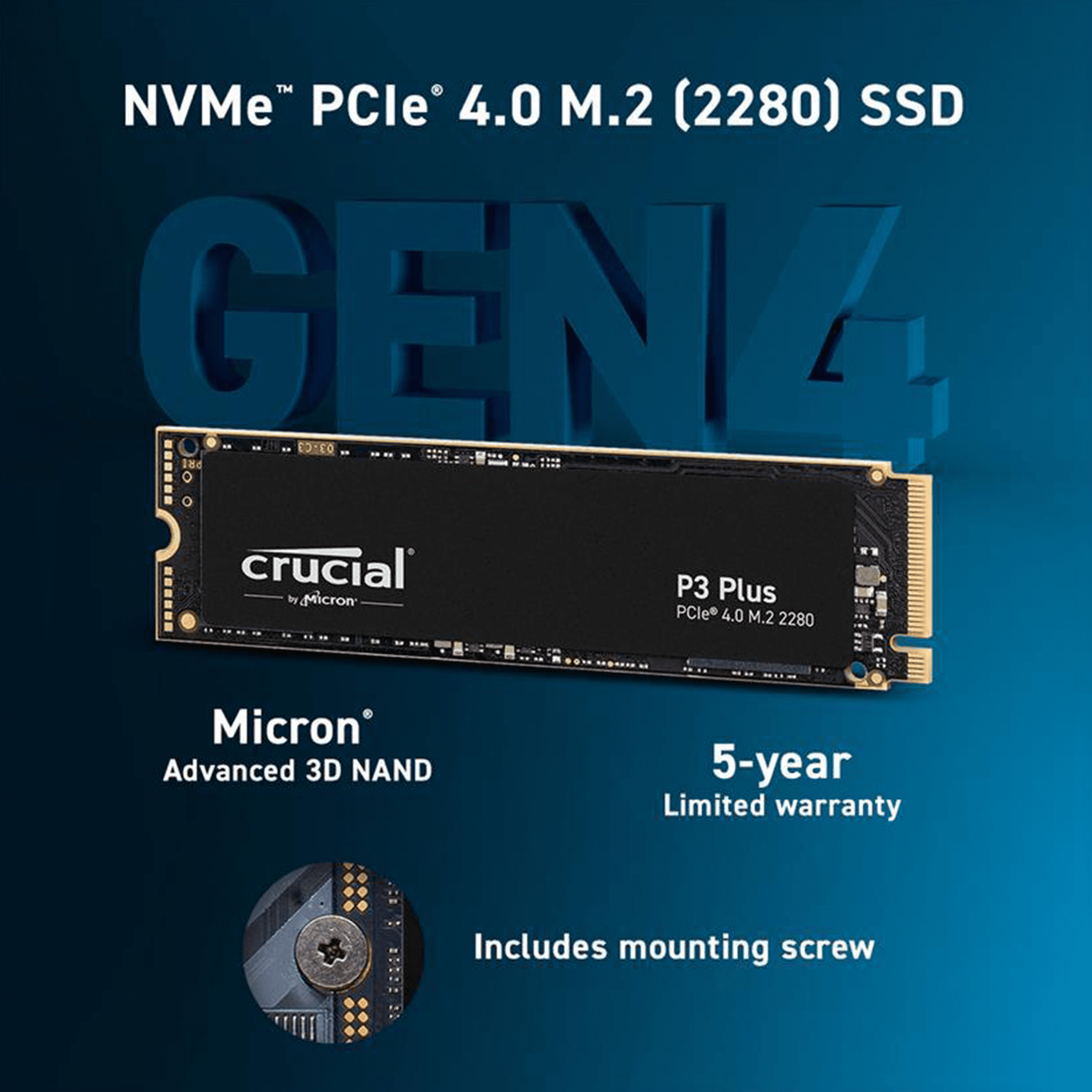 2TB Crucial P3 Plus M.2 PCIe Gen 4 NVMe SSD 2TB Crucial P3 Plus M.2 PCIe Gen 4 NVMe SSD