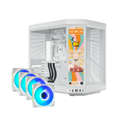 HYTE Y70 Touch Infinite Gaming Case - Snow White [+Free 4x iBUYPOWER Gen 9 Deluxe 120mm Case Fans]